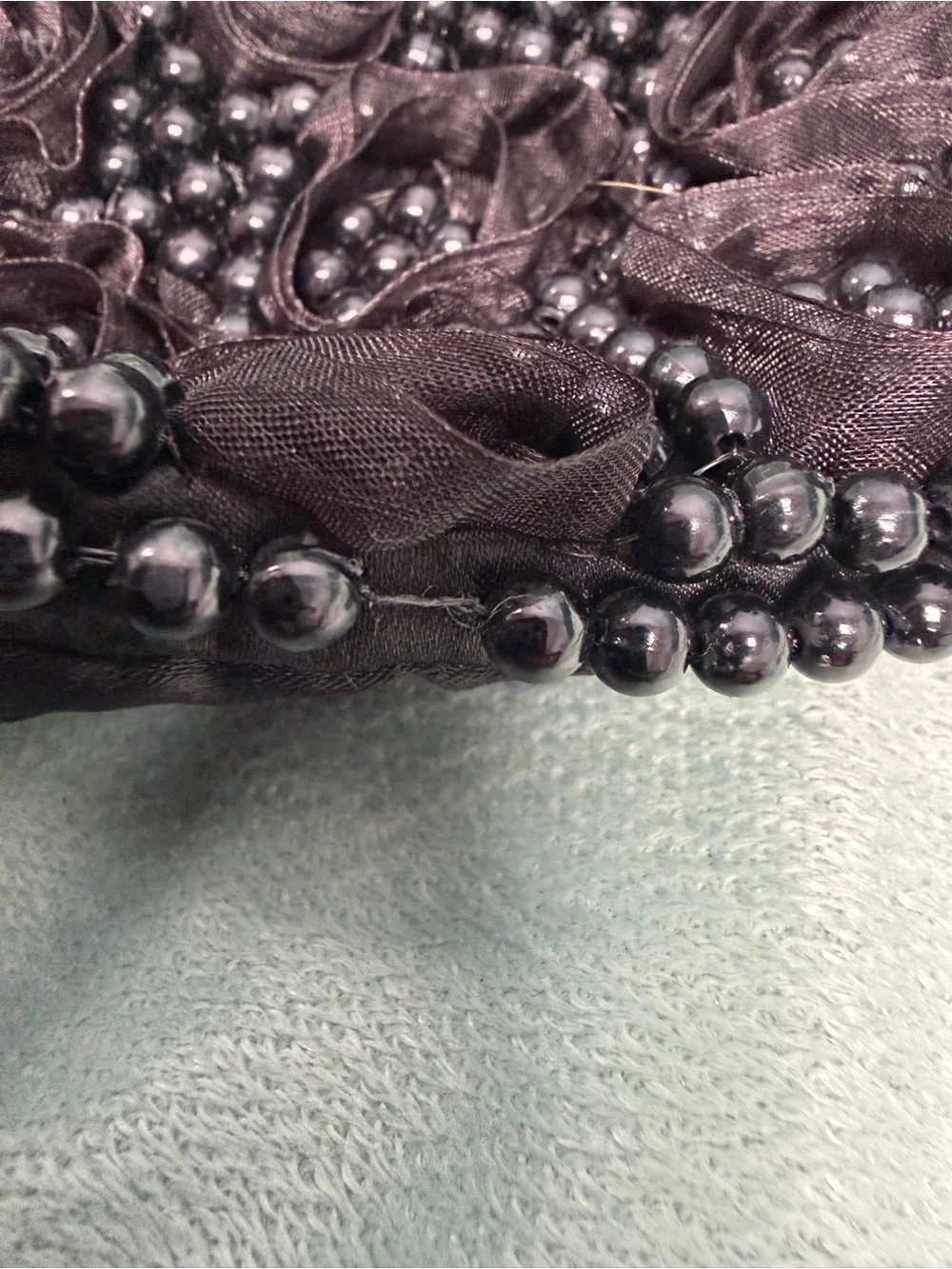Black Beaded Floral Evening Bag with Chain Strap